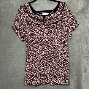 Fashion Bug 18 20 1X Shirt Top Red‎ Abstract Short Sleeve Keyhole Scoop Neck